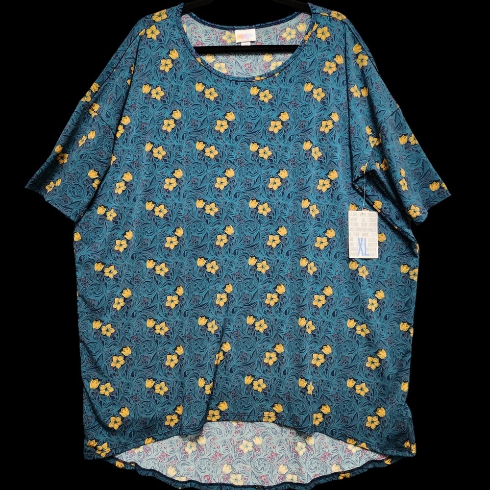 Lularoe Irma‎ Tunic Top Womens XL Teal Paisley Floral High Low Shirt NEW w/ Tag